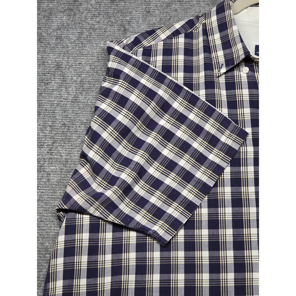 90s Stars & Stripes Plaid Shirt Mens L Blue White Short Sleeve Button Up - Picture 5 of 10